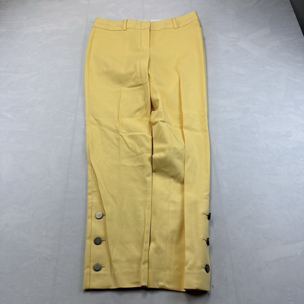 Talbots Hampshire Ankle Pants Womens 4 Yellow Cropped Slim Button Hem Stretch